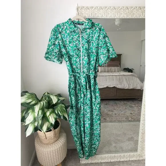 Zara Floral Printed Cotton Jumpsuit - Picture 2 of 13